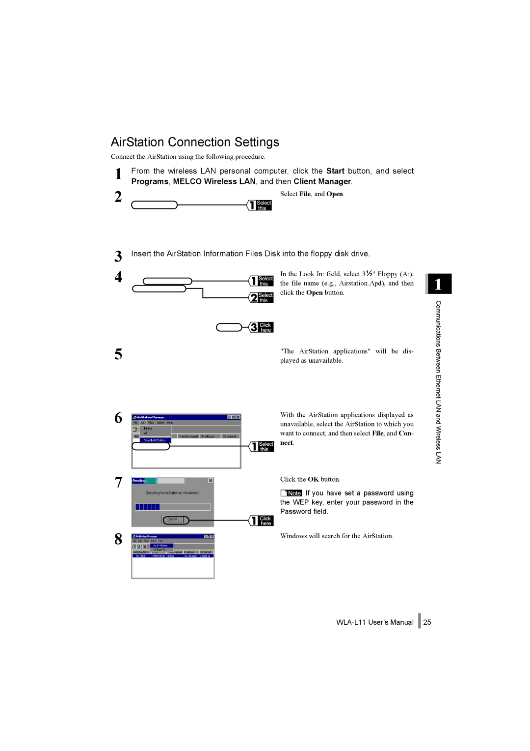 Buffalo Technology WLA-L11 AirStation Connection Settings, Programs , Melco Wireless LAN , and then Client Manager 