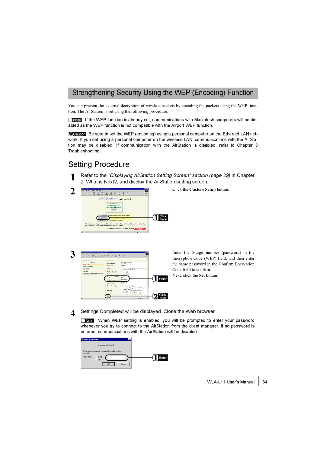 Buffalo Technology WLA-L11 specifications Strengthening Security Using the WEP Encoding Function 