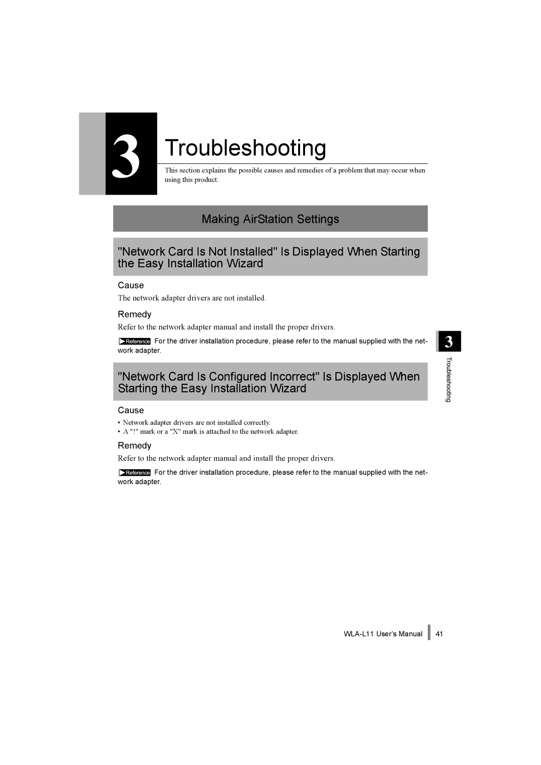 Buffalo Technology WLA-L11 specifications Troubleshooting 