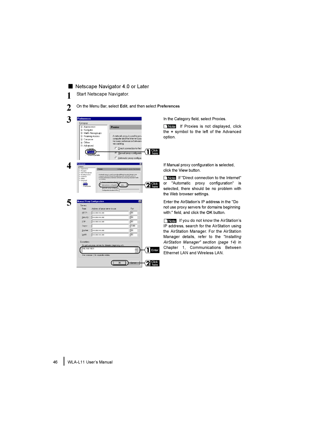 Buffalo Technology WLA-L11 specifications Netscape Navigator 4.0 or Later, Start Netscape Navigator 