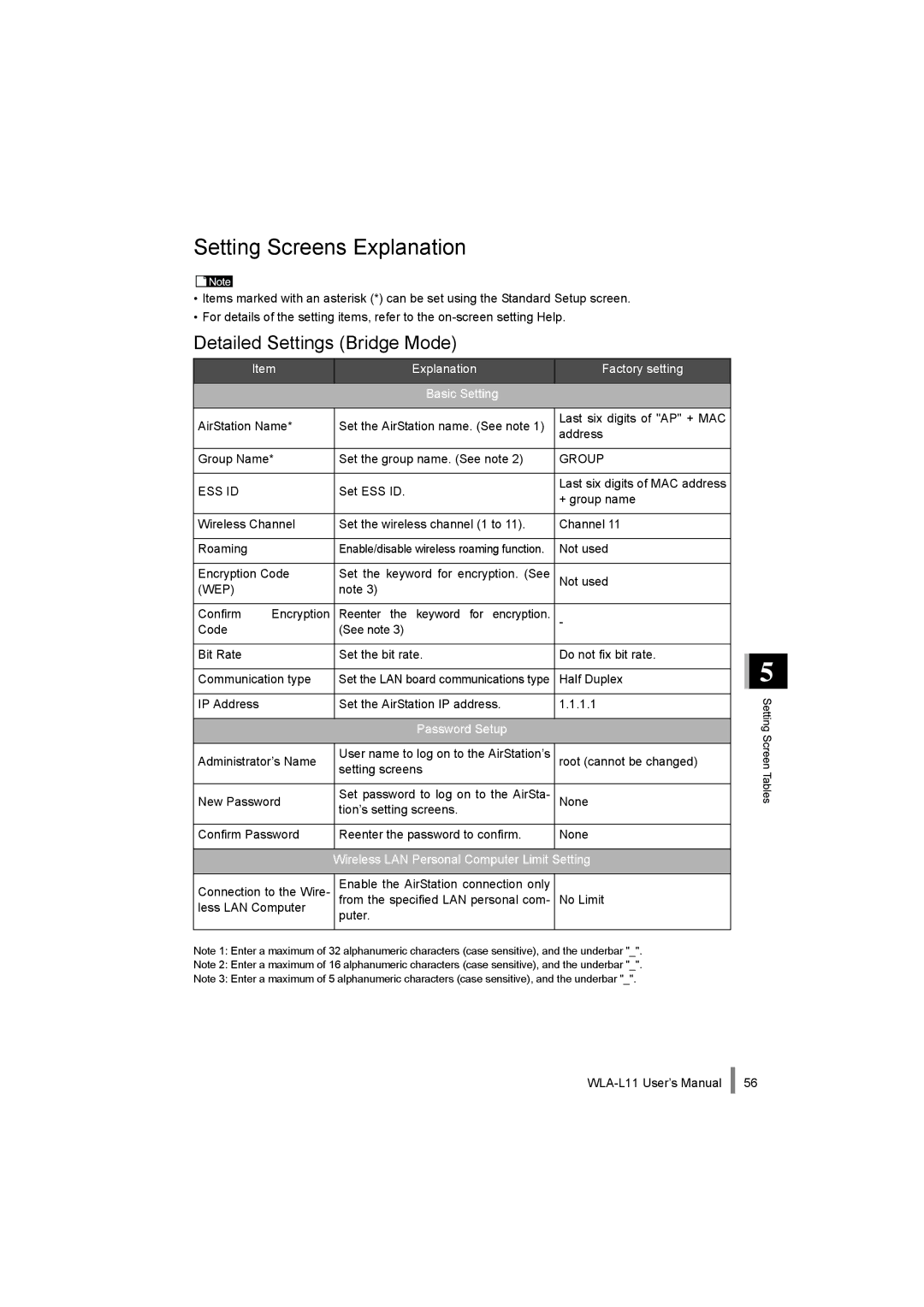 Buffalo Technology WLA-L11 specifications Setting Screens Explanation, Detailed Settings Bridge Mode 