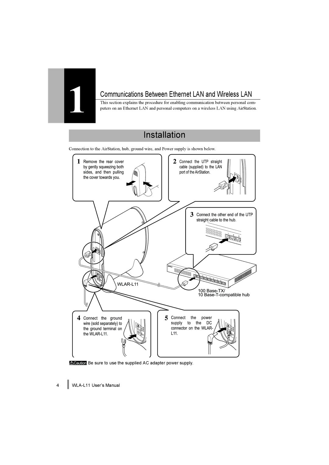 Buffalo Technology WLA-L11 specifications Installation, Communications Between Ethernet LAN and Wireless LAN 