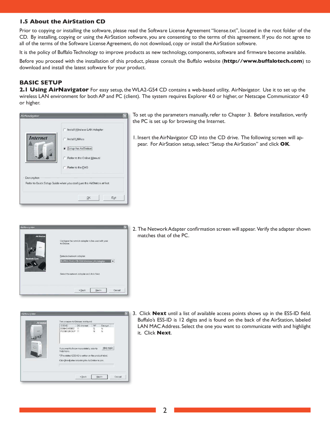 Buffalo Technology WLA2-G54 user manual About the AirStation CD, Basic Setup 