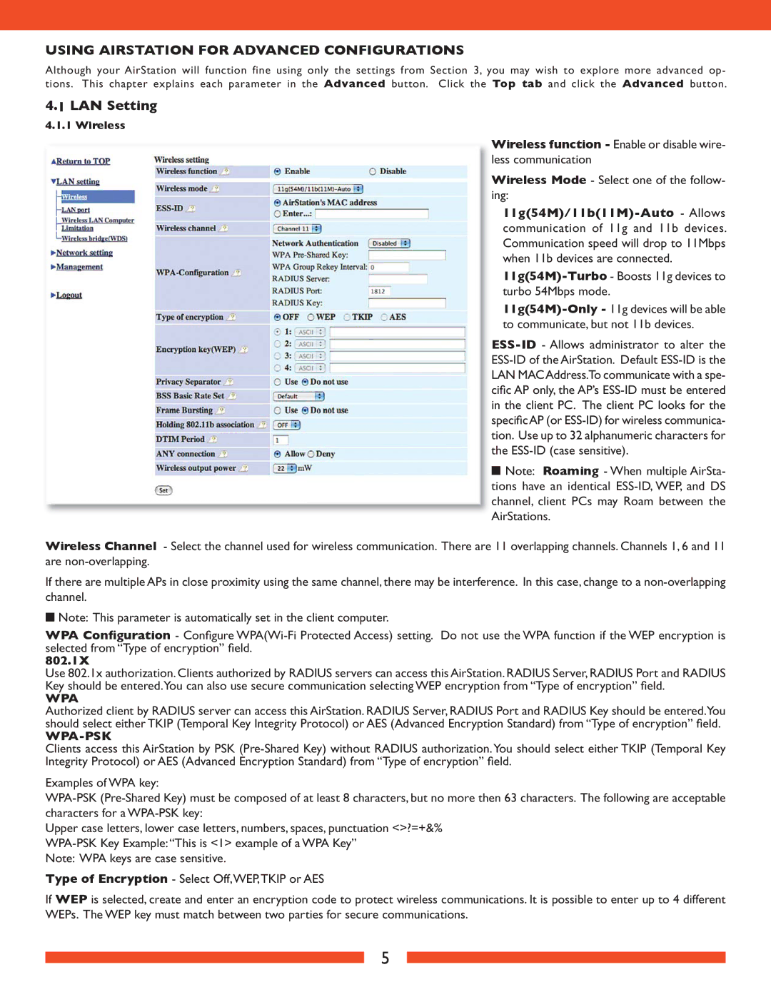 Buffalo Technology WLA2-G54 user manual LAN Setting, 802.1X 