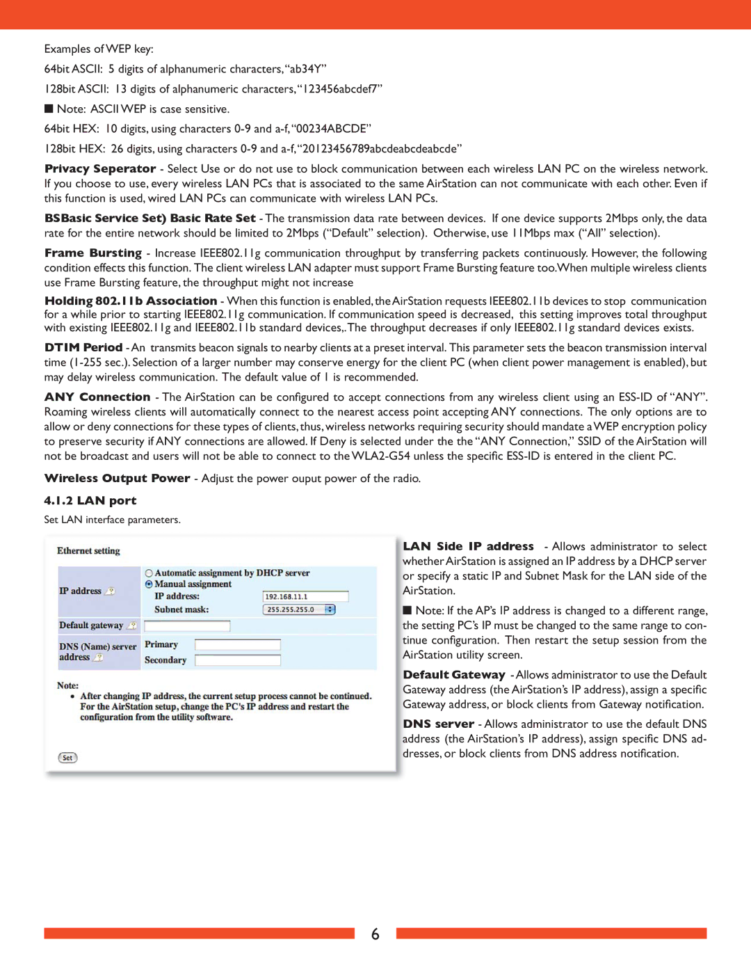 Buffalo Technology WLA2-G54 user manual LAN port 