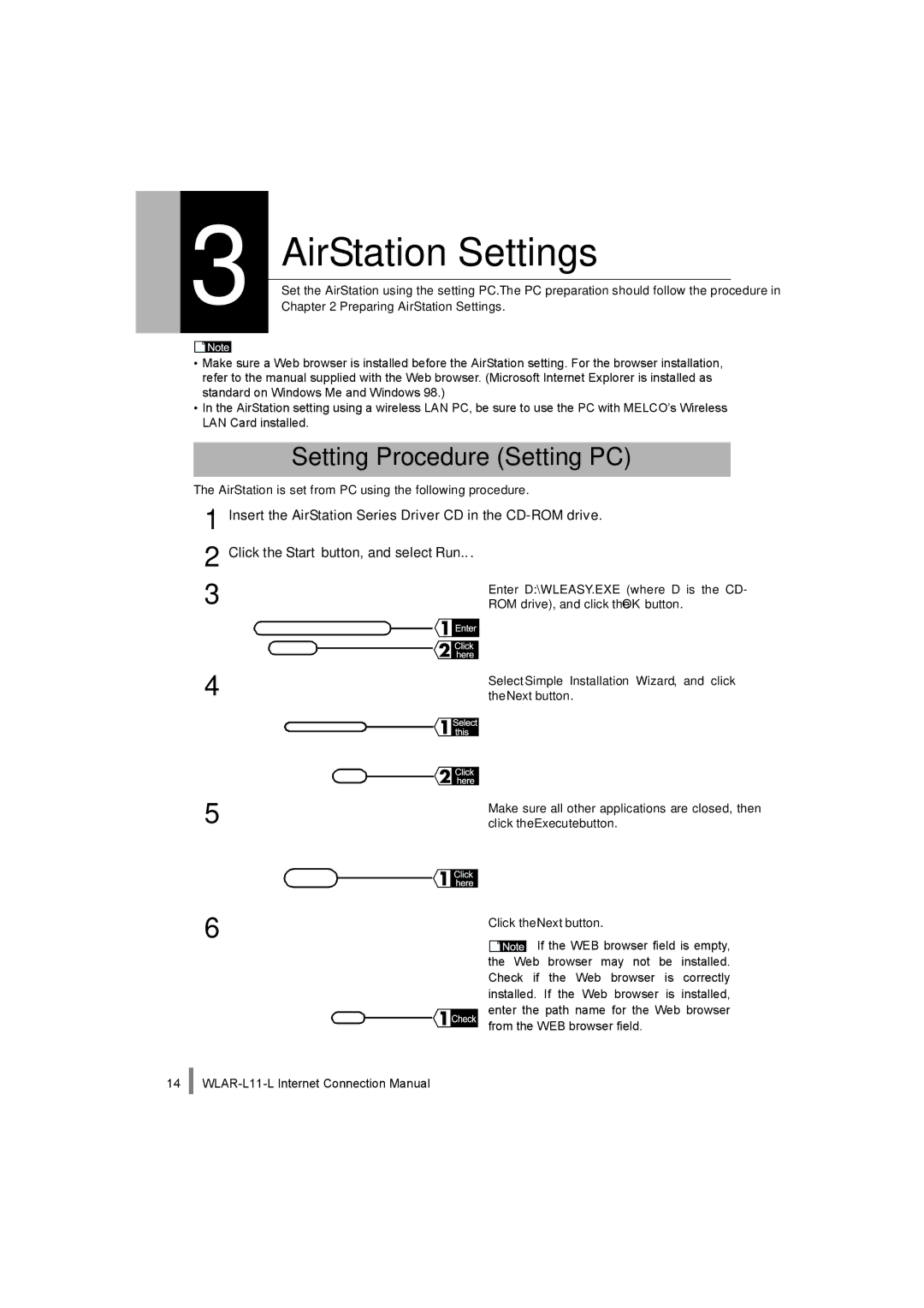 Buffalo Technology WLAR-L11-L manual AirStation Settings, Setting Procedure Setting PC 