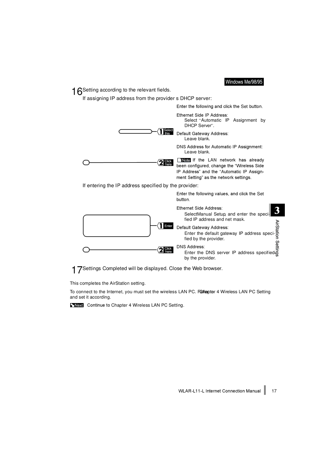 Buffalo Technology WLAR-L11-L manual If entering the IP address specified by the provider 