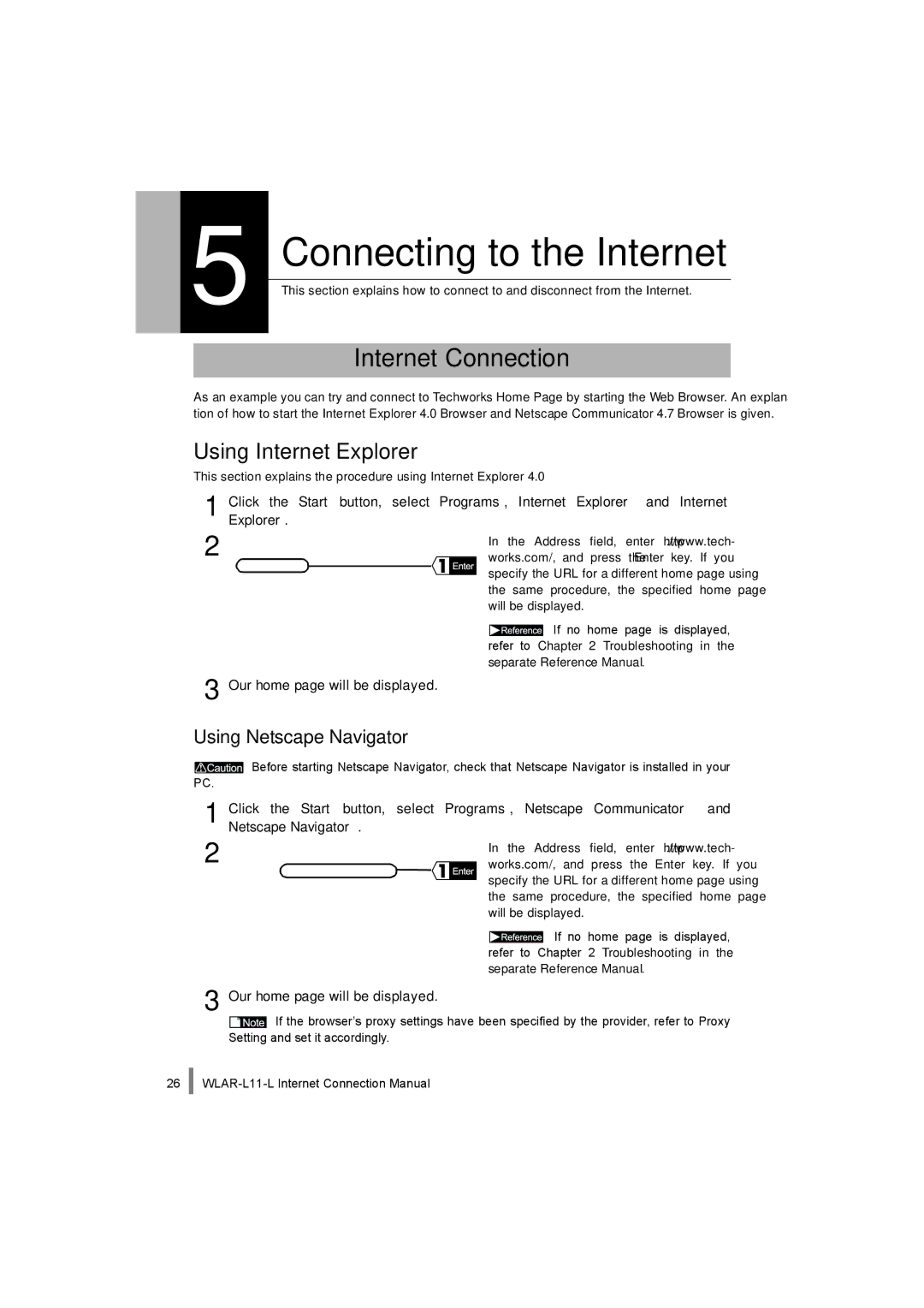 Buffalo Technology WLAR-L11-L manual Internet Connection, Using Internet Explorer, Using Netscape Navigator 