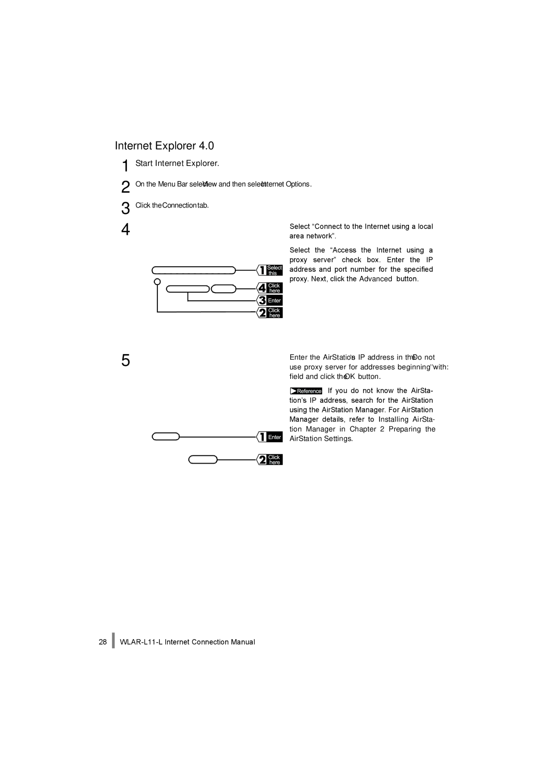 Buffalo Technology WLAR-L11-L manual Internet Explorer, Proxy. Next, click the Advanced button 