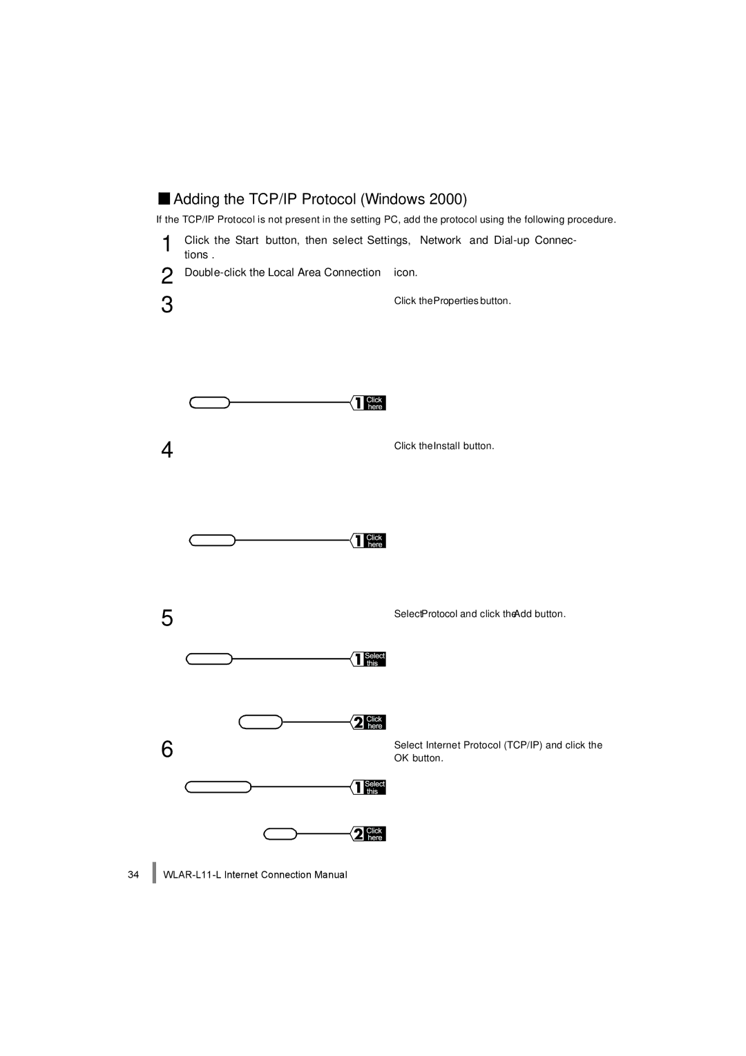 Buffalo Technology WLAR-L11-L manual Adding the TCP/IP Protocol Windows, Click the Properties button 