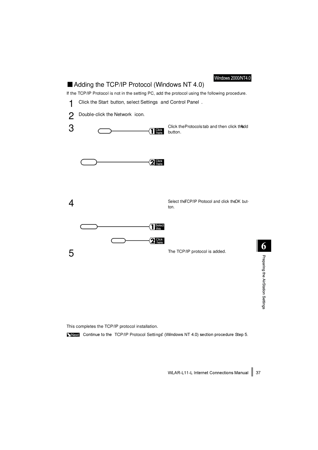 Buffalo Technology WLAR-L11-L manual Adding the TCP/IP Protocol Windows NT 