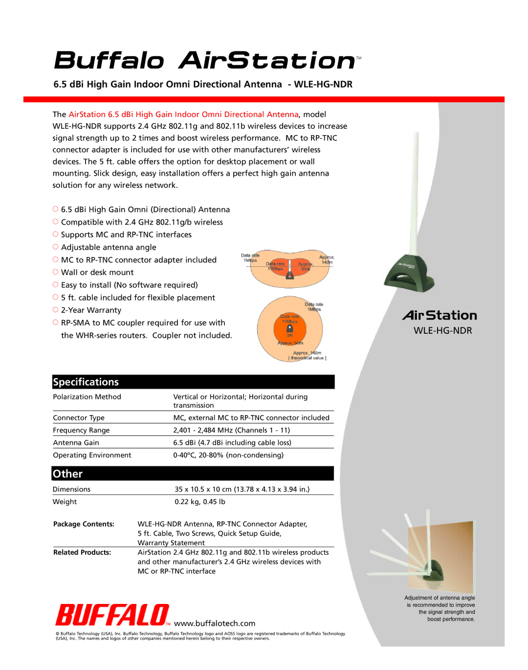 Buffalo Technology WLE-HG-NDR specifications Buffalo AirStation, Other, Specifications, Wle-Hg-Ndr 