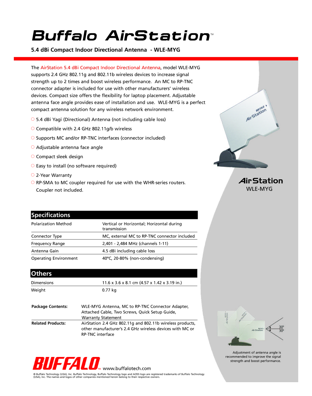 Buffalo Technology WLE-MYG specifications Buffalo AirStation, Others, Specifications 