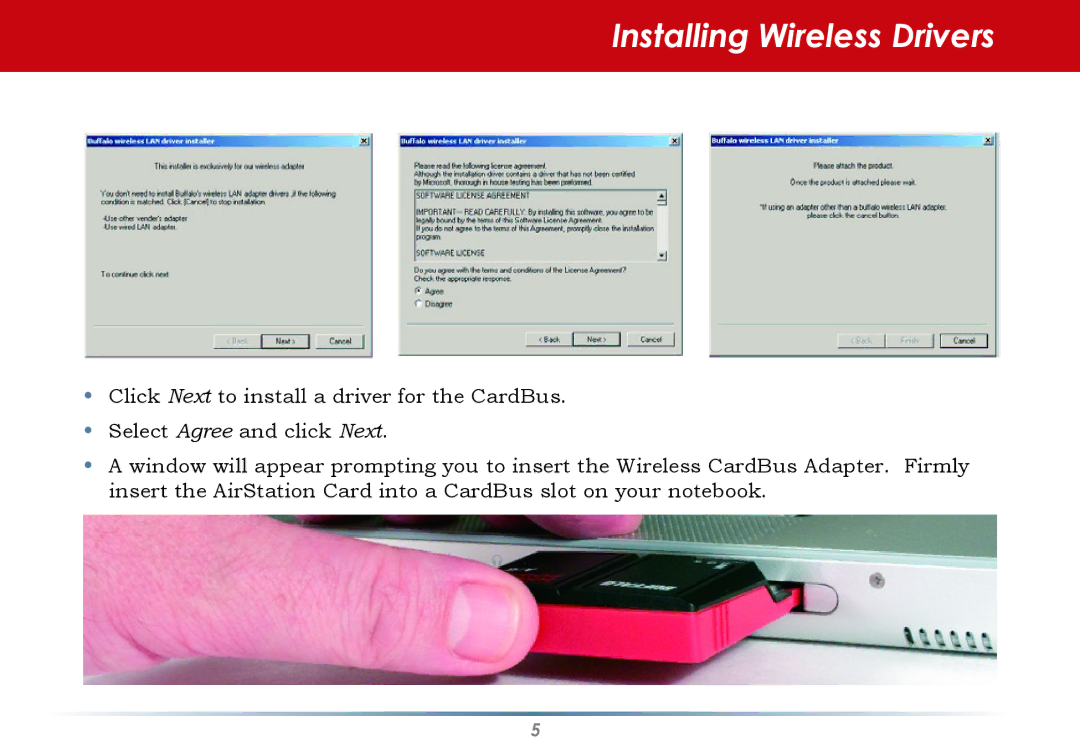 Buffalo Technology WLI-CB-AG108HP user manual Installing Wireless Drivers 