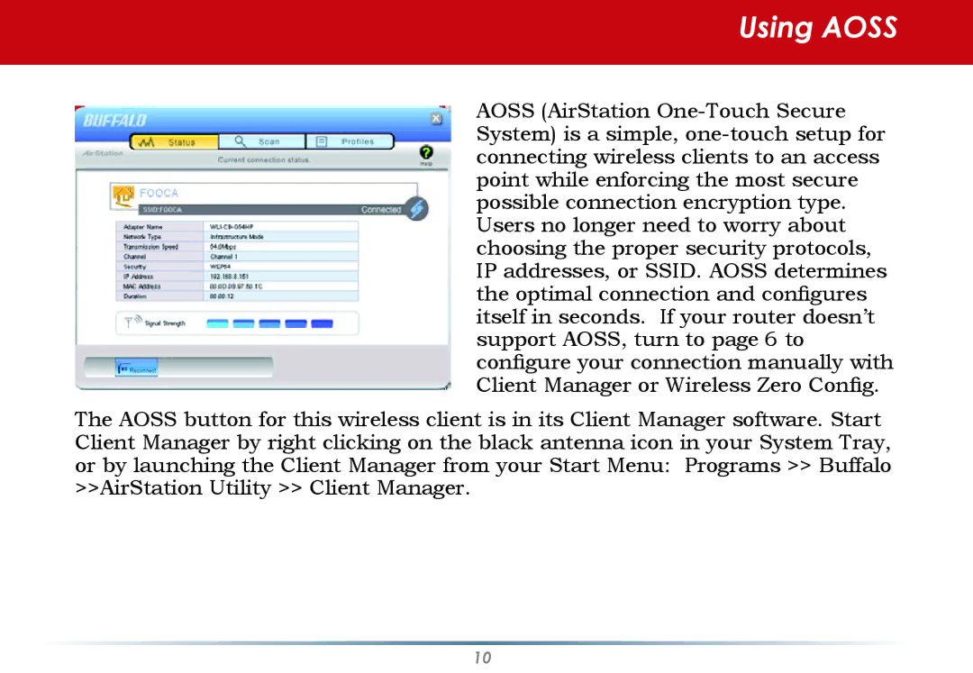 Buffalo Technology WLI-CB-AG300NH user manual Using Aoss 