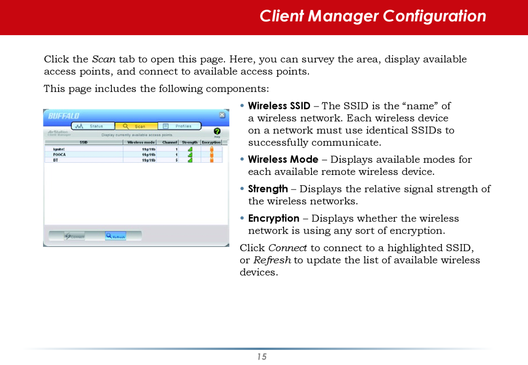 Buffalo Technology WLI-CB-AG300NH user manual Client Manager Configuration 