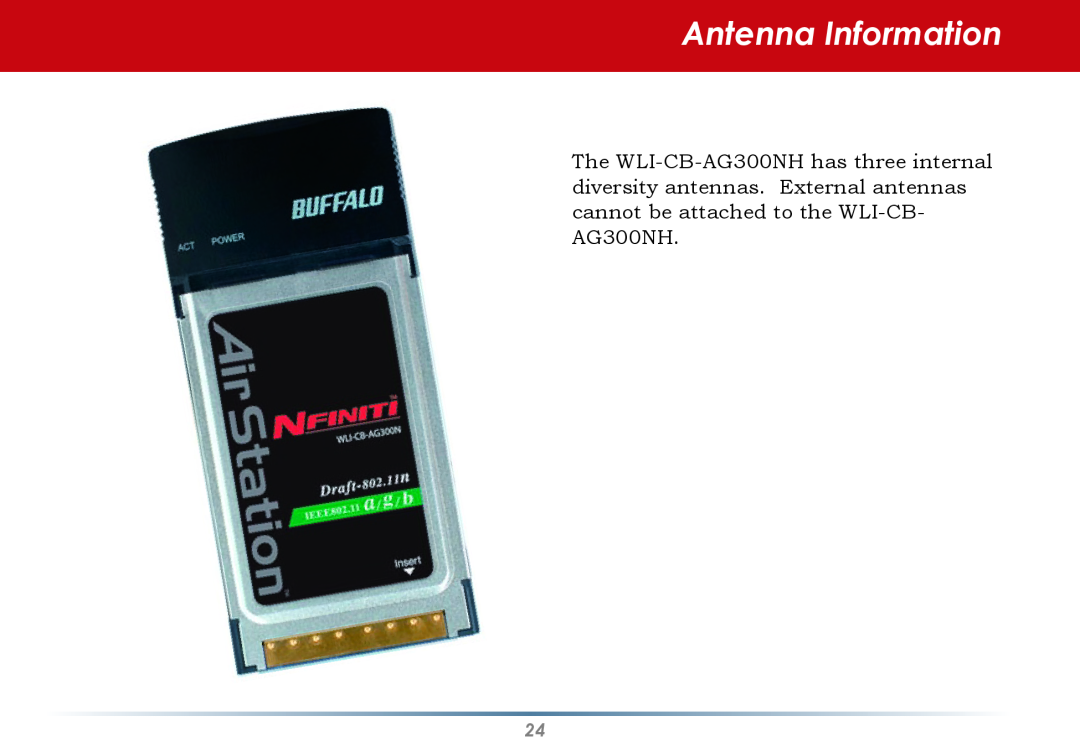 Buffalo Technology WLI-CB-AG300NH user manual Antenna Information 