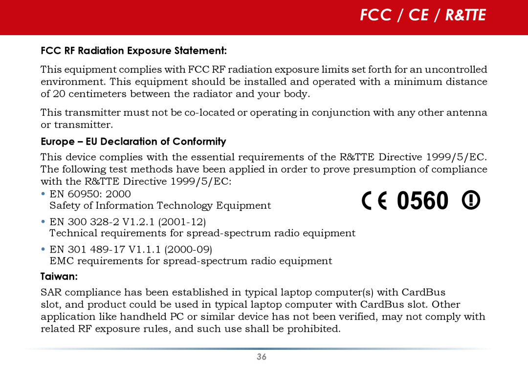 Buffalo Technology WLI-CB-AG300NH user manual Fcc / Ce / R&Tte, FCC RF Radiation Exposure Statement, Taiwan 