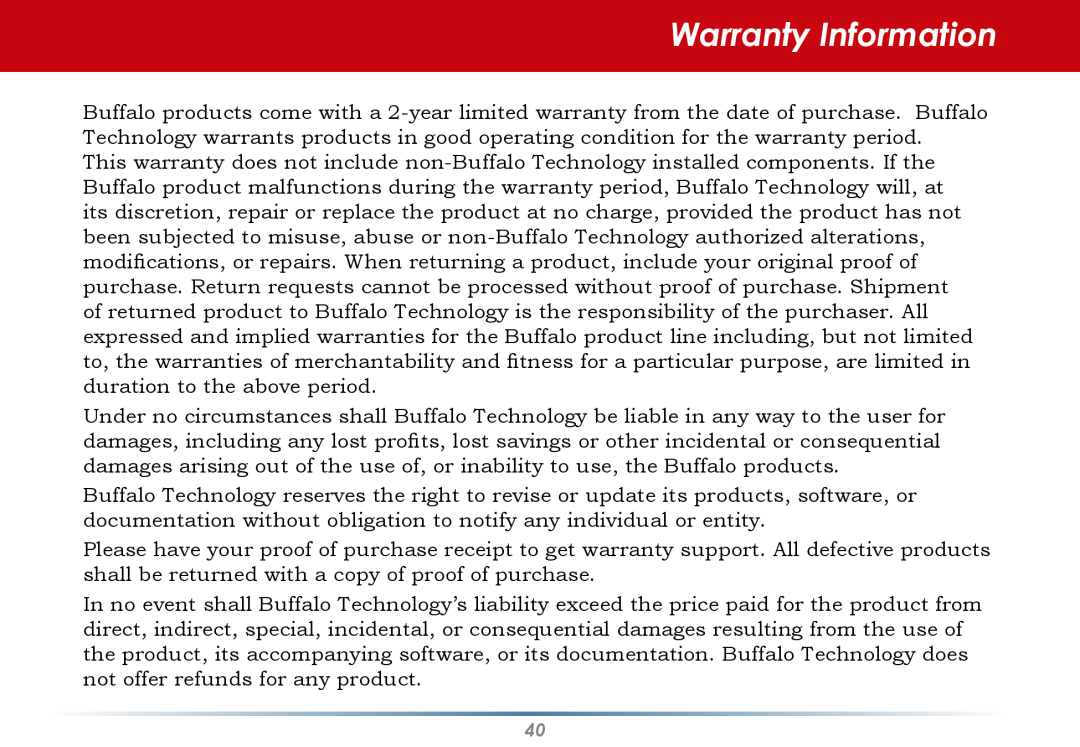 Buffalo Technology WLI-CB-AG300NH user manual Warranty Information 
