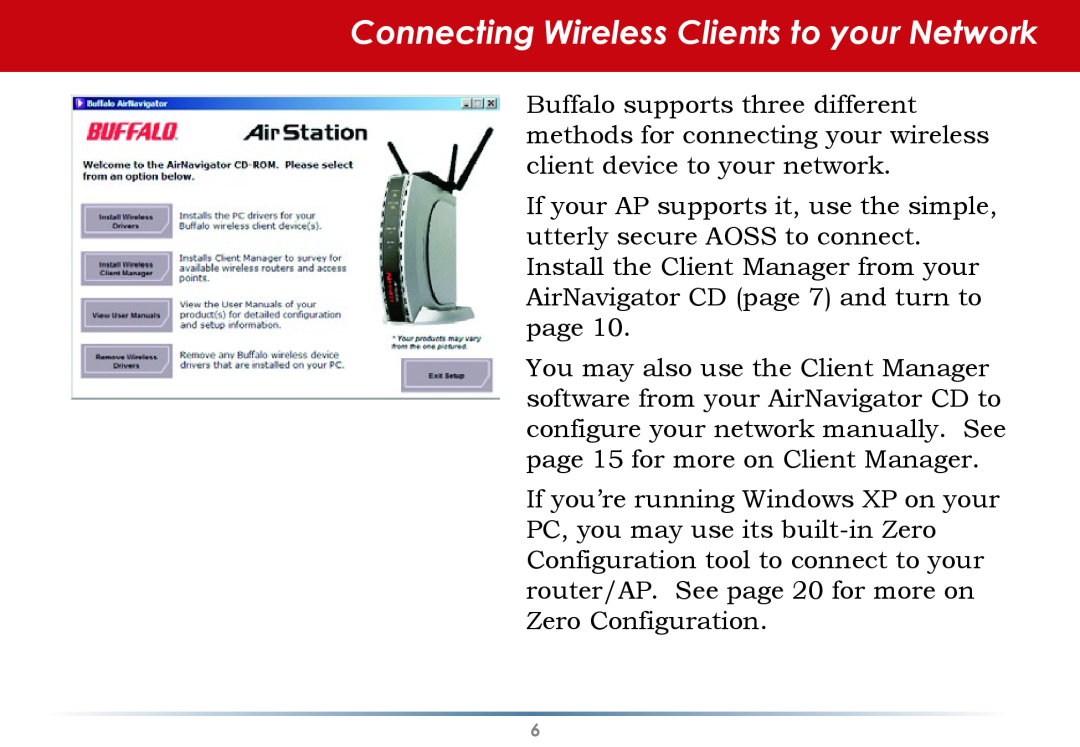 Buffalo Technology WLI-CB-AG300NH user manual Connecting Wireless Clients to your Network 