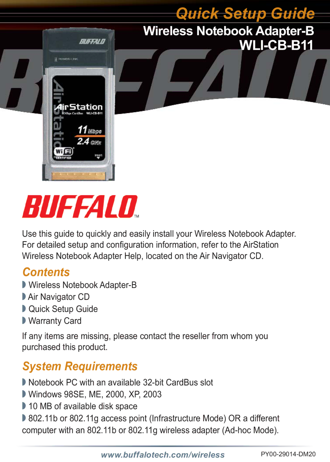 Buffalo Technology WLI-CB-B11 setup guide Quick Setup Guide 