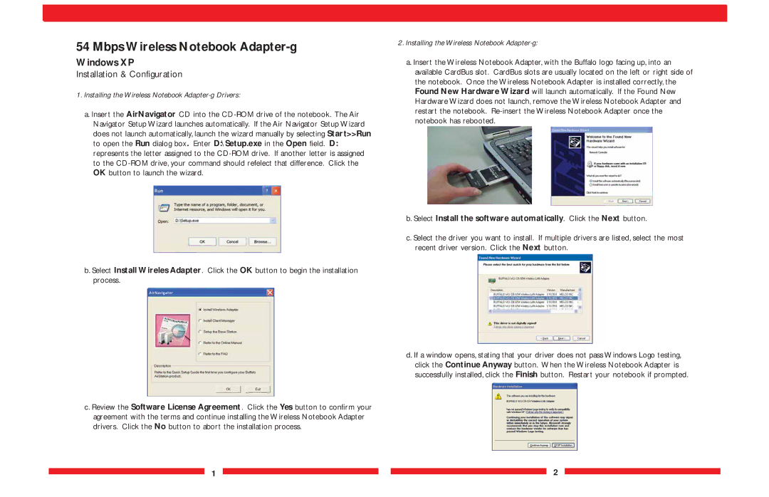 Buffalo Technology WLI-CB-G54A user manual Mbps Wireless Notebook Adapter-g, Windows XP 