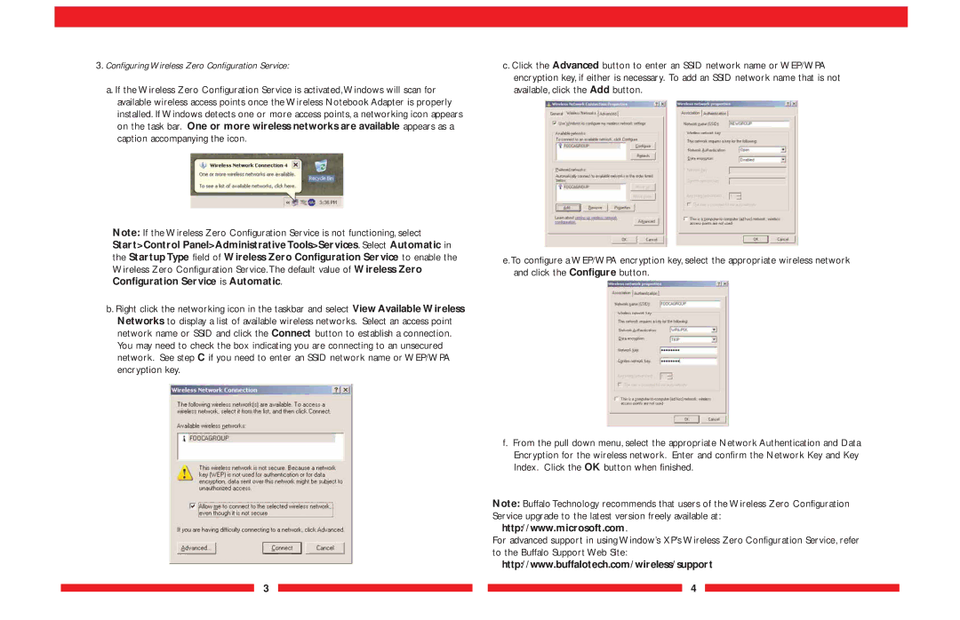 Buffalo Technology WLI-CB-G54A user manual Configuring Wireless Zero Configuration Service 