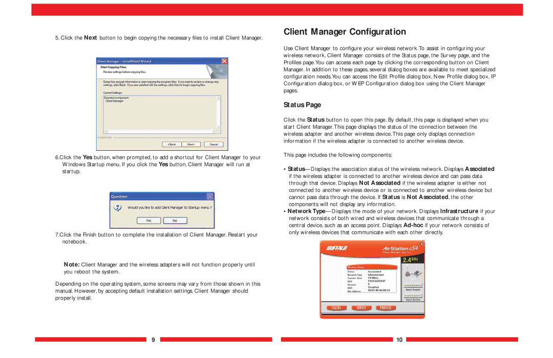 Buffalo Technology WLI-CB-G54A user manual Client Manager Configuration, Status 