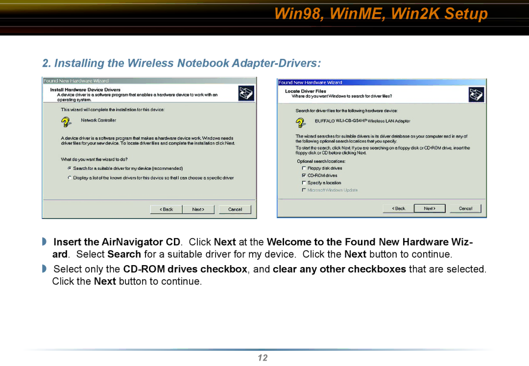 Buffalo Technology WLI-CB-G54HP user manual Installing the Wireless Notebook Adapter-Drivers 