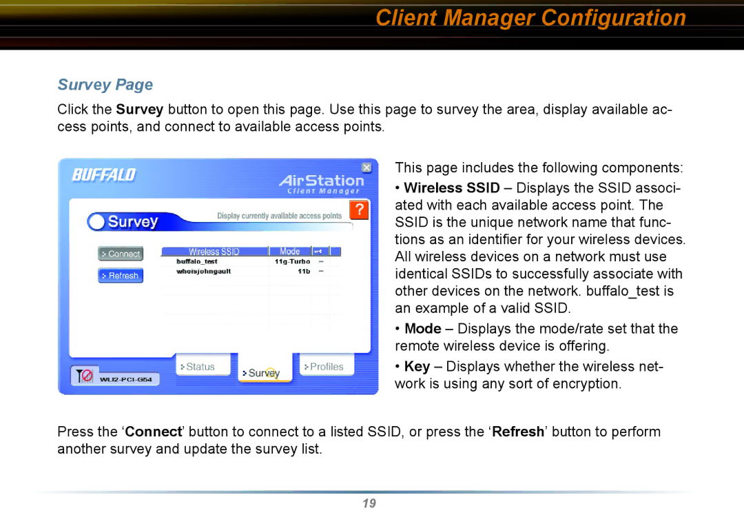 Buffalo Technology WLI-CB-G54HP user manual Survey 