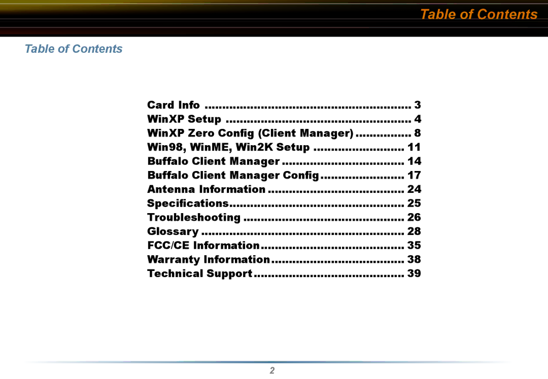 Buffalo Technology WLI-CB-G54HP user manual Table of Contents 