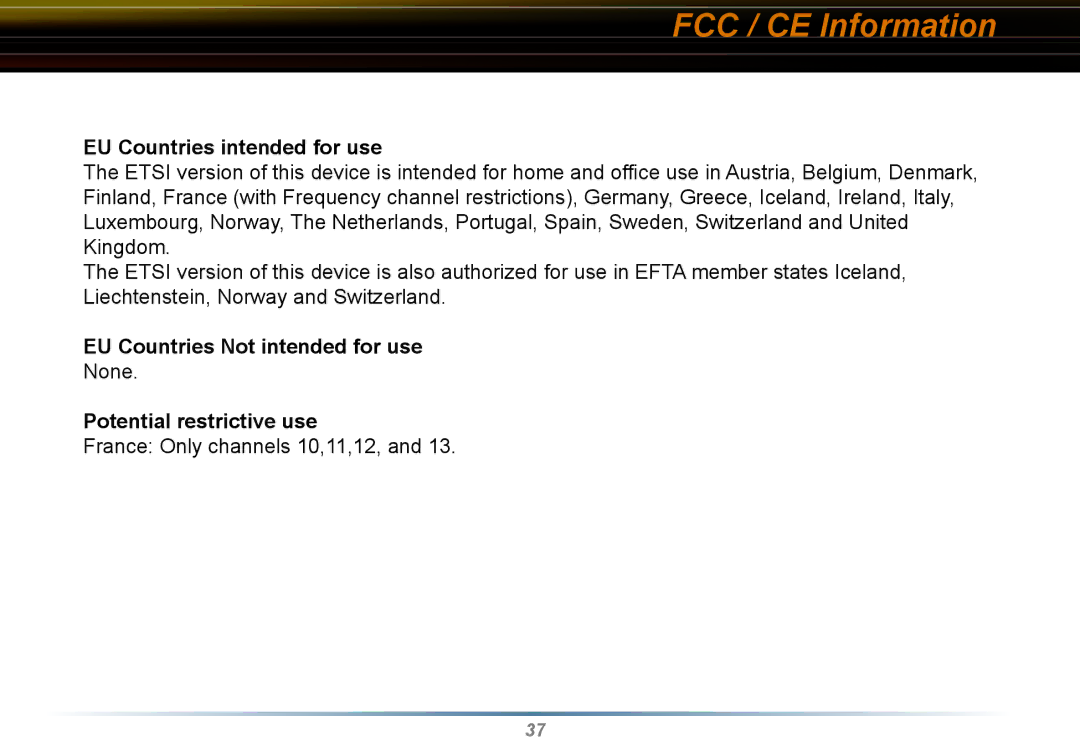 Buffalo Technology WLI-CB-G54HP user manual EU Countries Not intended for use 