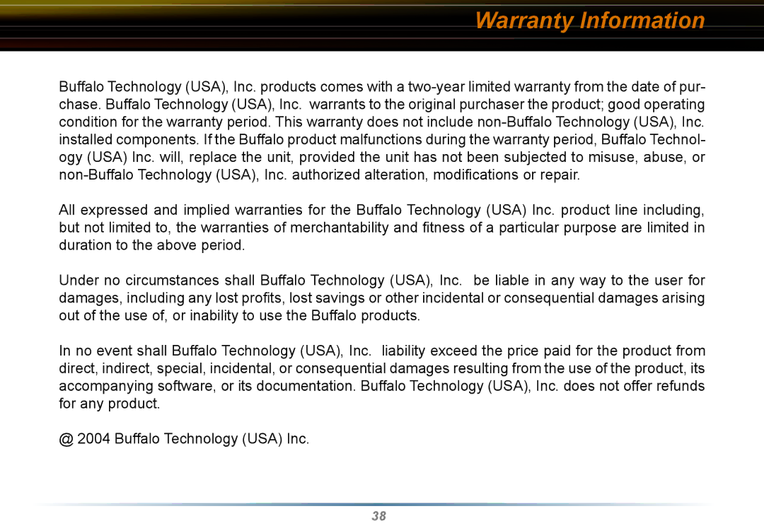 Buffalo Technology WLI-CB-G54HP user manual Warranty Information 