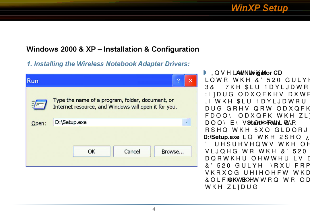 Buffalo Technology WLI-CB-G54HP user manual WinXP Setup, Installing the Wireless Notebook Adapter Drivers 