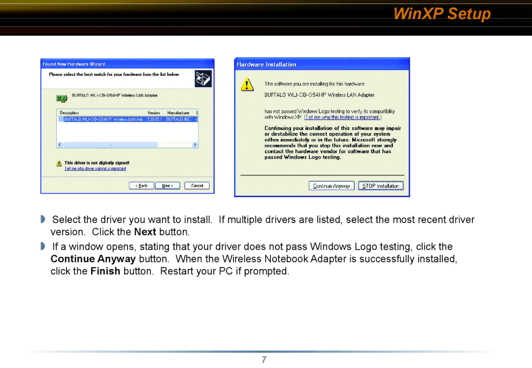 Buffalo Technology WLI-CB-G54HP user manual WinXP Setup 