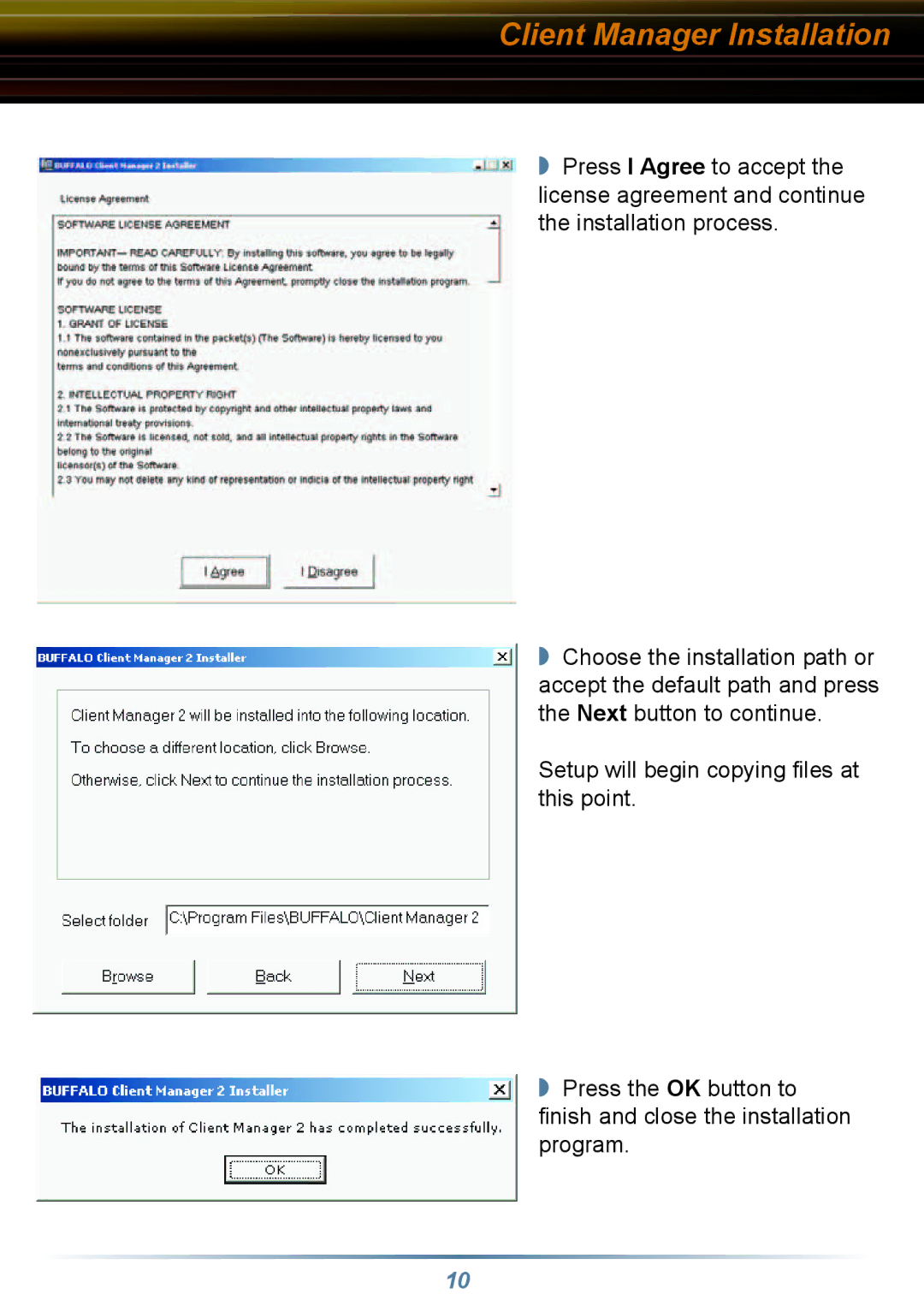 Buffalo Technology WLI-CB-G54S setup guide Client Manager Installation 