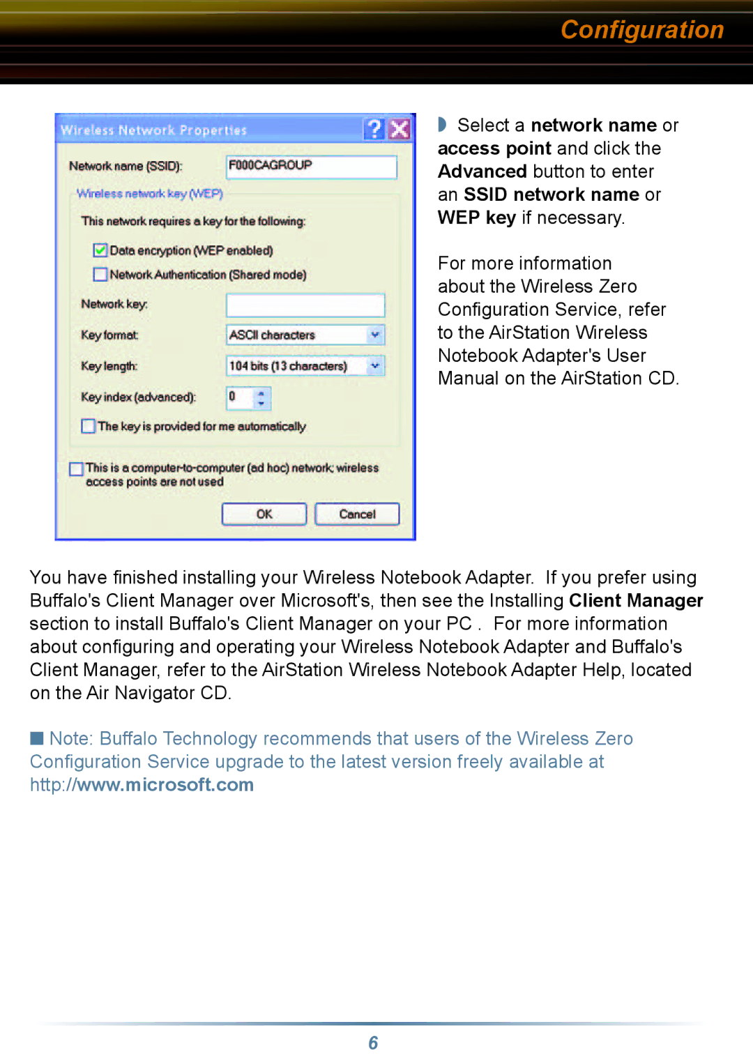 Buffalo Technology WLI-CB-G54S setup guide Conﬁguration 