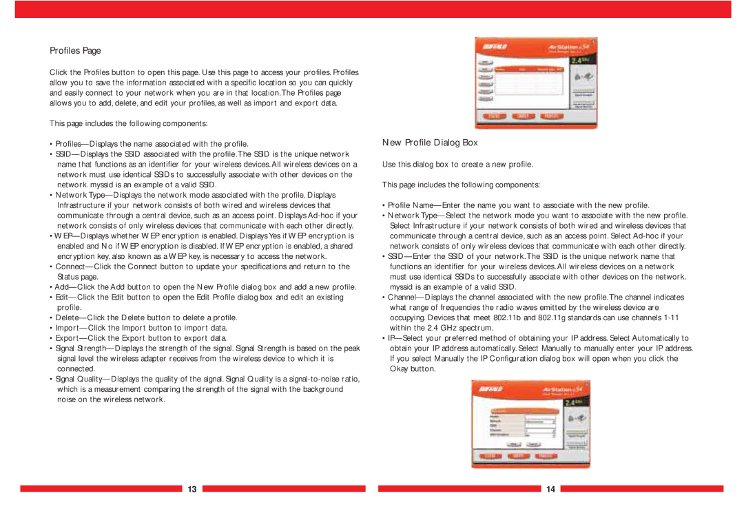 Buffalo Technology WLI-PCI-G54 user manual Profiles, New Profile Dialog Box 