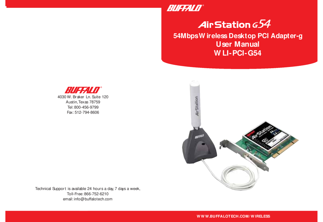 Buffalo Technology user manual 4030 W. Braker Ln. Suite Austin,Texas Tel Fax, User Manual WLI-PCI-G54 