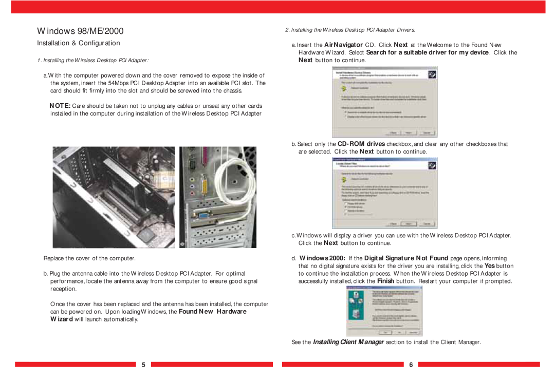 Buffalo Technology WLI-PCI-G54 user manual Windows 98/ME/2000, Installation & Configuration 
