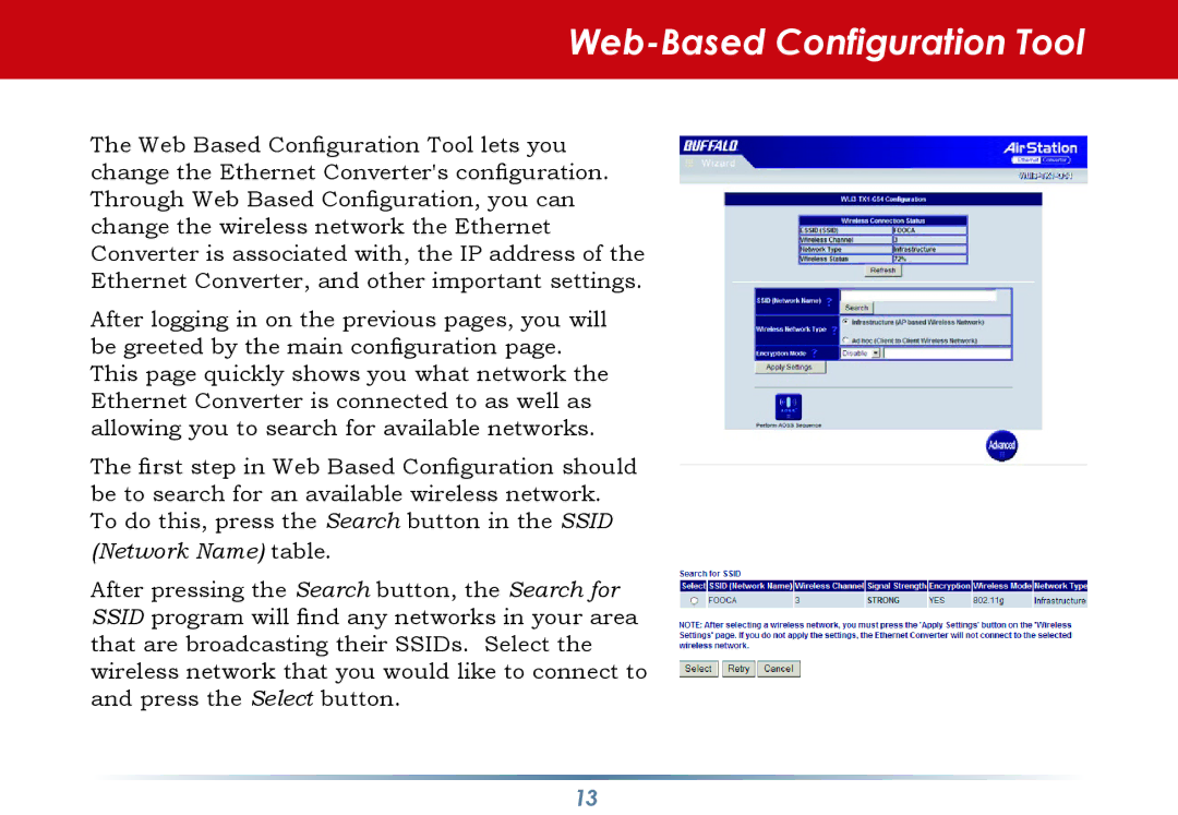 Buffalo Technology WLI-TX4-G54HP user manual Web-Based Configuration Tool, Network Name table 