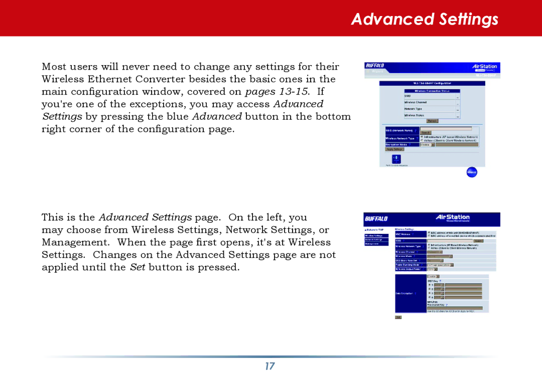 Buffalo Technology WLI-TX4-G54HP user manual Advanced Settings 