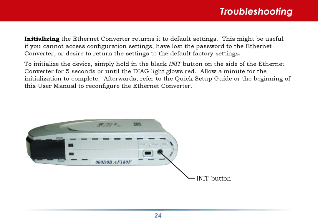 Buffalo Technology WLI-TX4-G54HP user manual Troubleshooting, Init button 