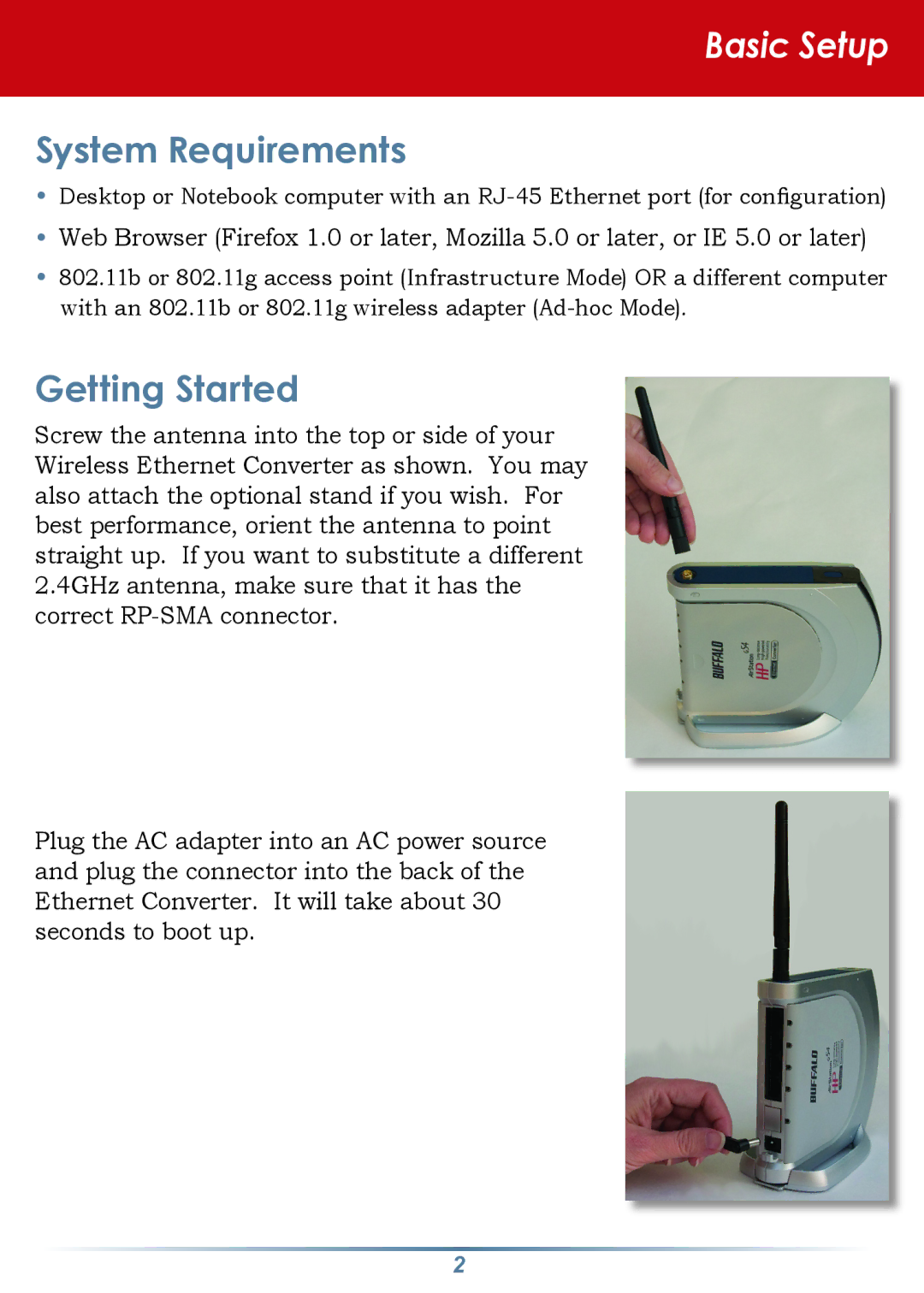 Buffalo Technology WLI-TX4-G54HP setup guide System Requirements, Getting Started 