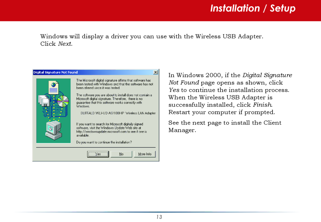 Buffalo Technology WLI-U2-AG108HP user manual Installation / Setup 