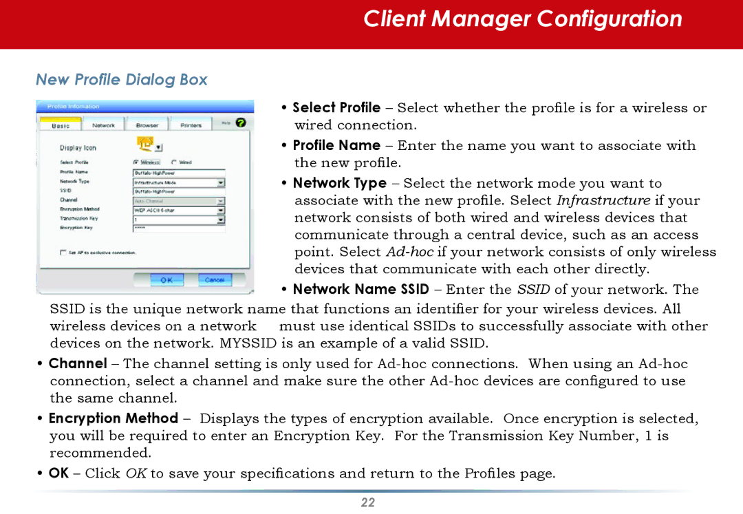 Buffalo Technology WLI-U2-AG108HP user manual New Profile Dialog Box 