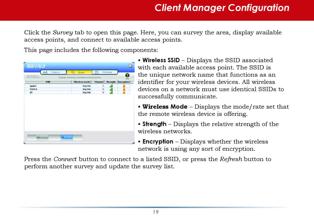 Buffalo Technology WLI-U2-AG108HP user manual Client Manager Configuration 