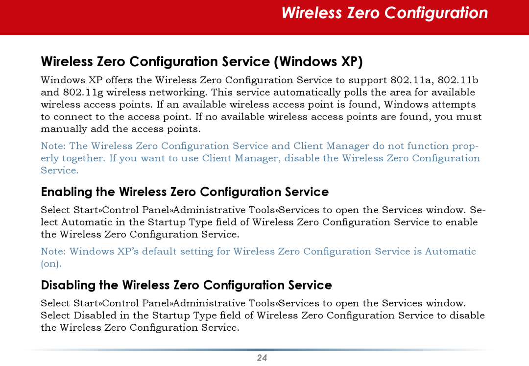 Buffalo Technology WLI-U2-AG108HP user manual Wireless Zero Configuration Service Windows XP 