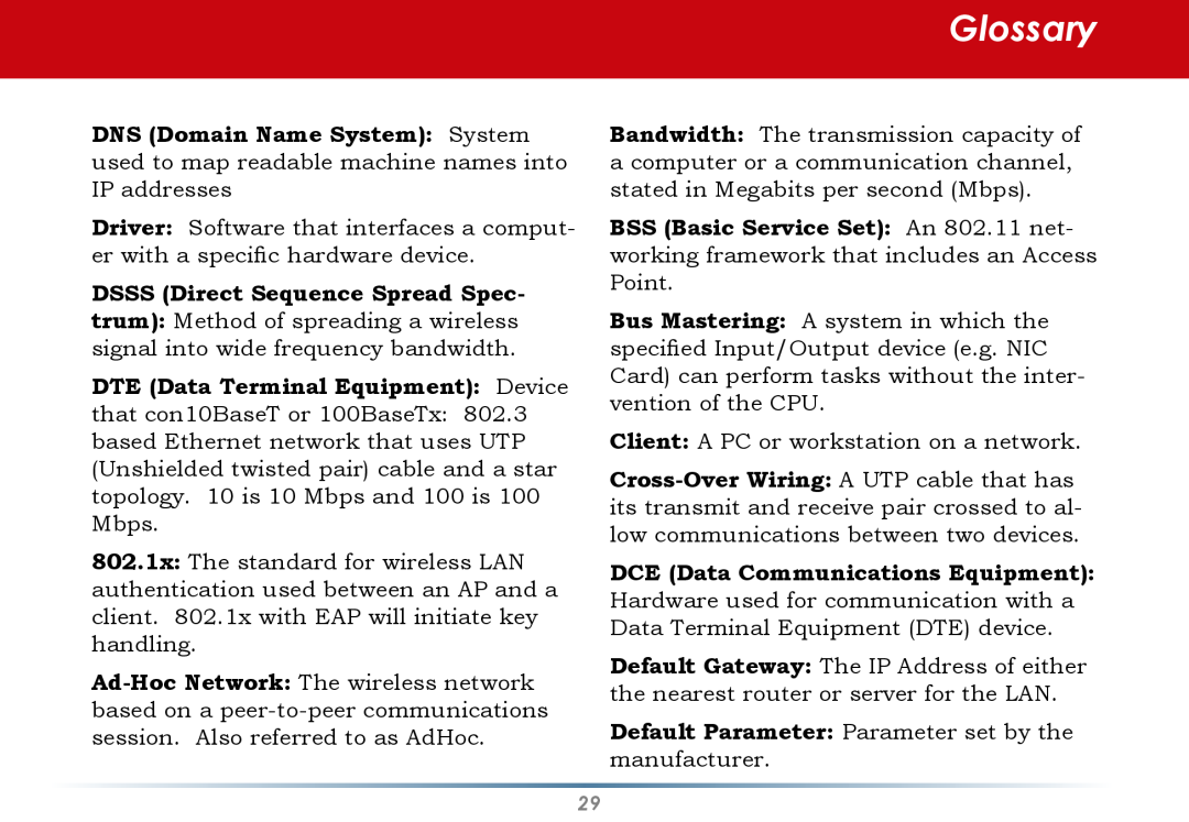 Buffalo Technology WLI-U2-AG108HP user manual Glossary, DTE Data Terminal Equipment Device 