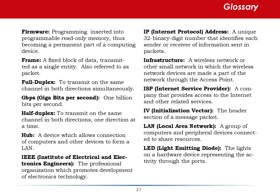 Buffalo Technology WLI-U2-AG108HP user manual Glossary, Gbps Giga Bits per second One billion bits per second 